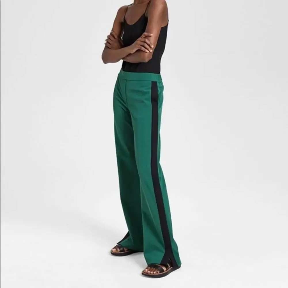Theory Green Performance Tech Side Stripe Snap Pull On Athleisure Track Pants Sm